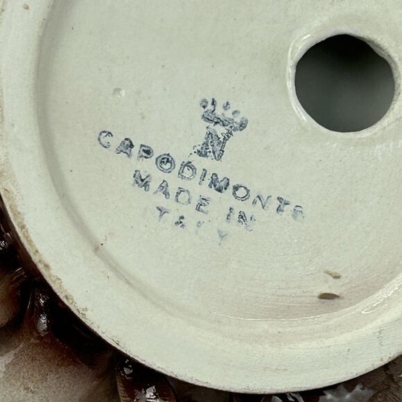 Capodimonte Porcelain Floral Arrangement Flower Basket Italy MCM Pink Yellow - Picture 9 of 15